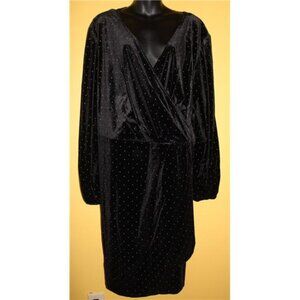 NWT Nine West 4x Black Velvet Faux Wrap Dress Silver Studs Long Sleeves Holiday